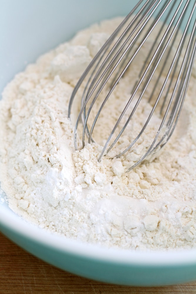 mixing flour in bowl