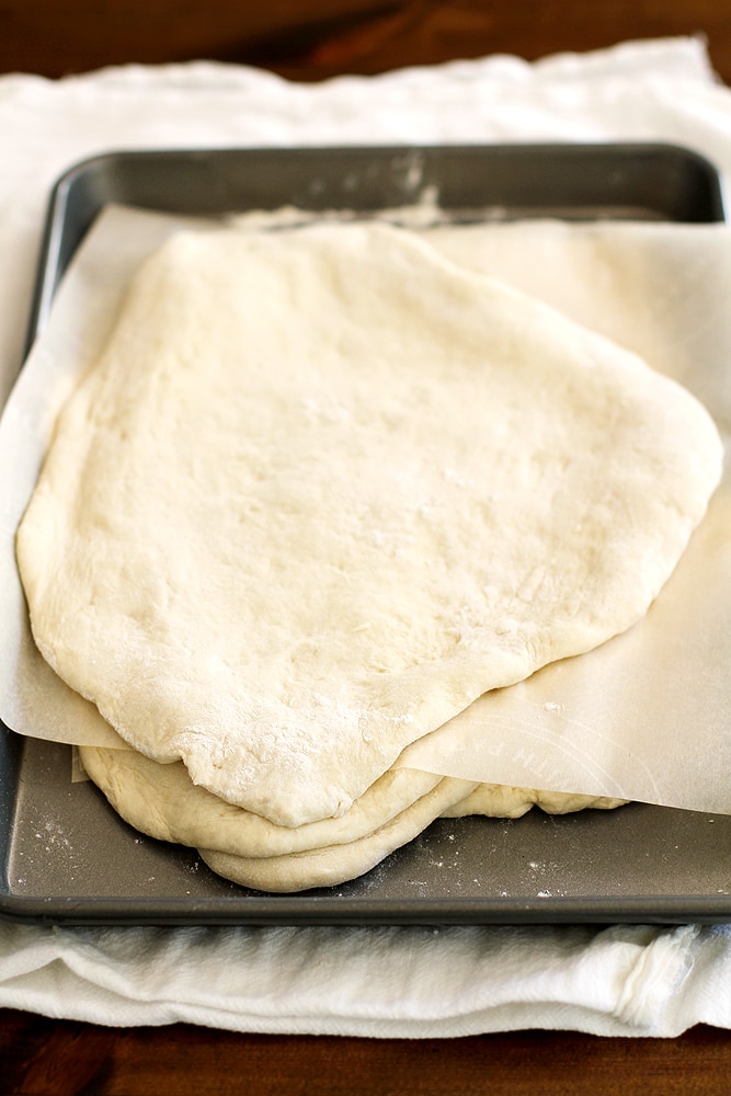 no knead naan dough on baking sheet