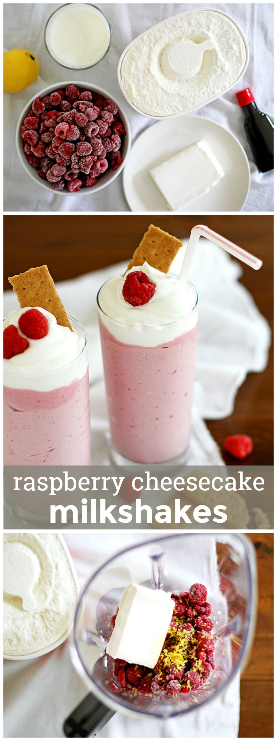 Raspberry Cheesecake Milkshakes -- no need to choose between cheesecake and a milkshake; now you can have both! girlversusdough.com @girlversusdough