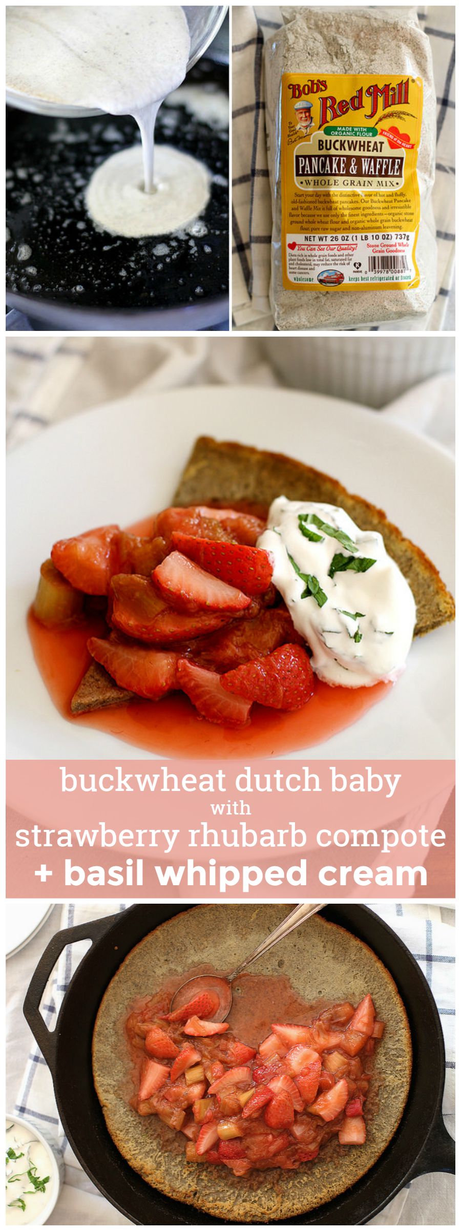 Buckwheat Dutch Baby with Strawberry Rhubarb Compote and Basil Whipped Cream -- perfect for weekend brunch. girlversusdough.com @girlversusdough