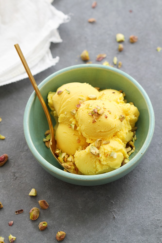 saffron ice cream in bowl