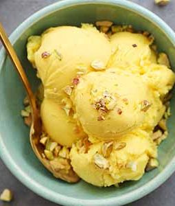 saffron ice cream in bowl