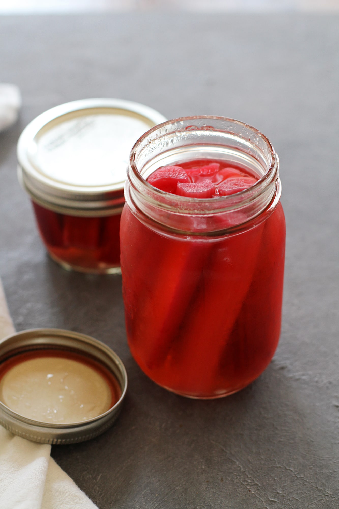 rhubarb in a pickling jar