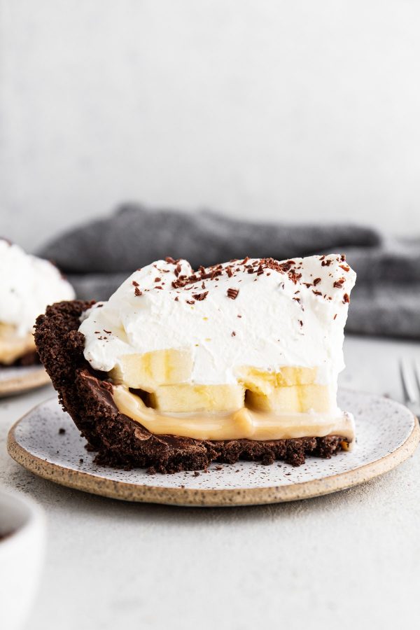 a slice of banoffee pie on a plate