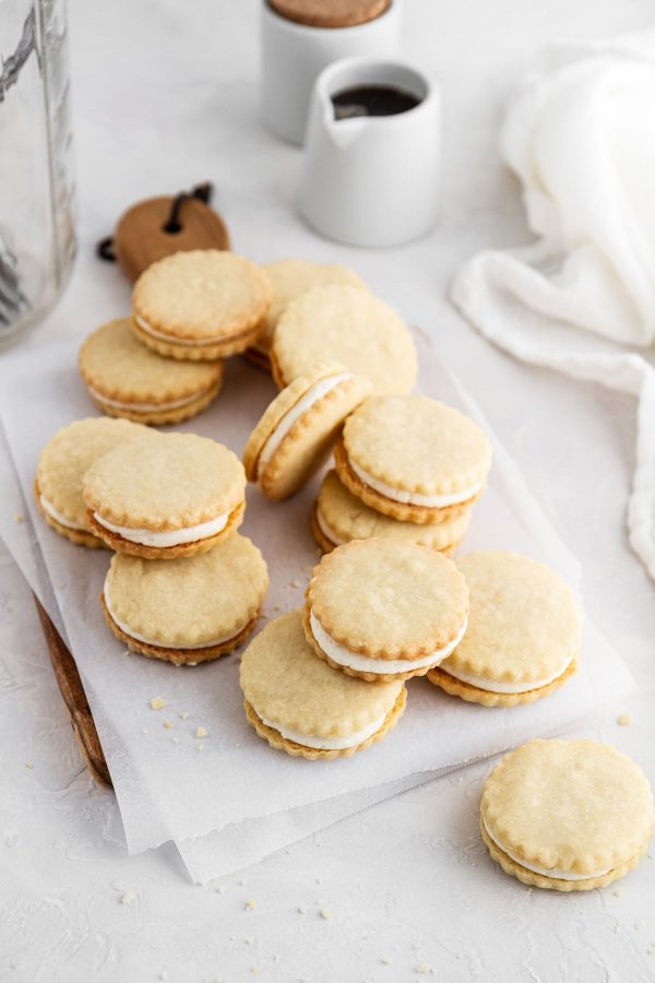 maple cream cookies on a cutting board