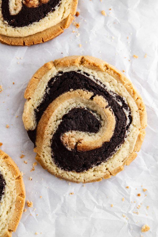 peanut butter brownie swirl cookie on parchment