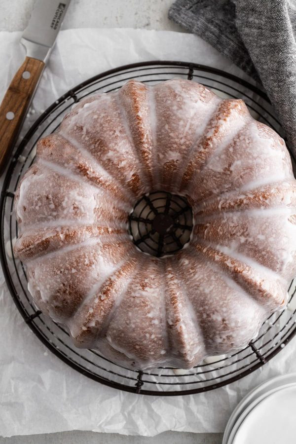 donut cake on a cooling rack
