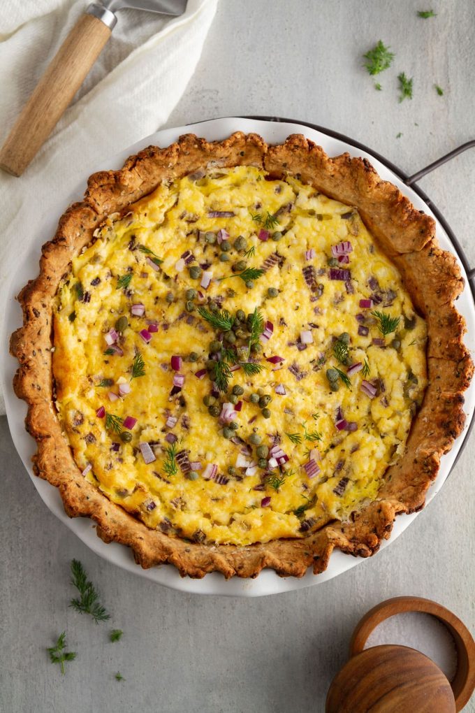 everything bagel quiche in a pie plate