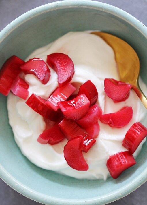 easy pickled rhubarb in a bowl